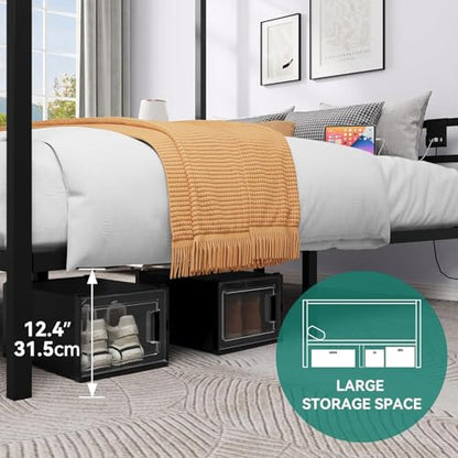 Canopy Bed Frame, Four Poster Platform Bed with USB Charging Station, view 5