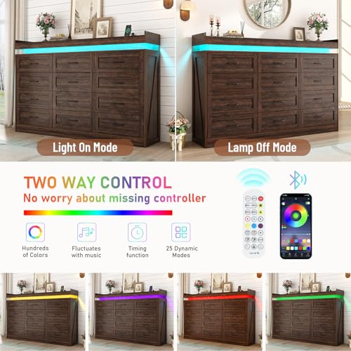 71" Wide 46" Tall Large Farmhouse 12 Drawers Dresser for Bedroom with LED Light, view 7