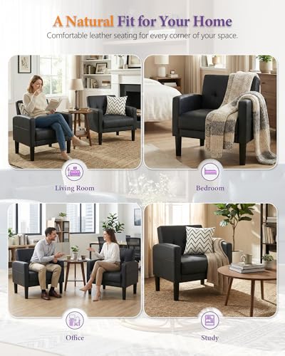 Accent Chair Set of 2 Living Room Chairs Cozy Tufted Mid Century Modern Black Accent Chairs with Arms for Bedroom Comfy Reading Arm Chair Small Chairs for Small Spaces Office(2, Black)