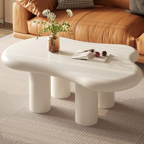 35" Cloud Coffee Table Cream White with 4 Legs for Living Room,Center Table,Low Table,for Living Room Apartment Bedroom Balcony Minimalist Accent Furniture