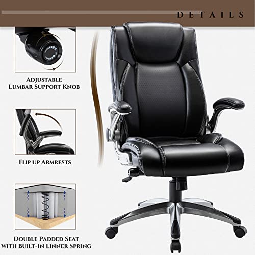 Executive Office Ergonomic Chair with Thick Bonded Leather, Flip-up Armrests, view 7