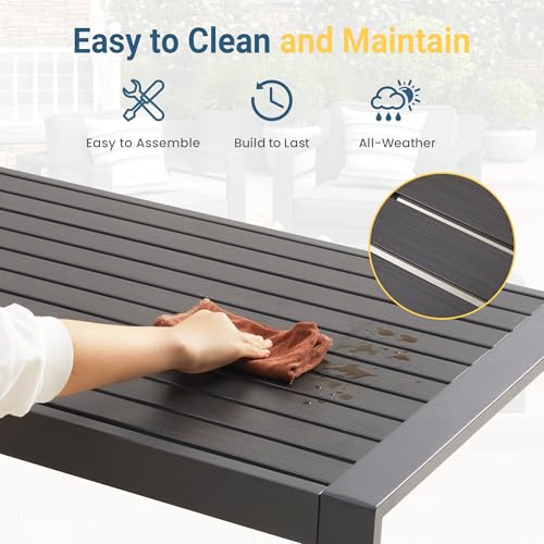 Outdoor Furniture Patio Coffee Table, Rectangle Outdoor Coffee Table, All-Weather Patio Metal Coffee Table for Balcony, Garden, Deck, Backyard, Grey