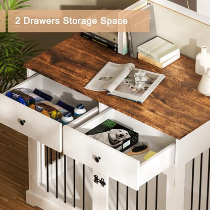 Dog Crate Furniture with Drawers-Farmhouse Dog Kennel, White, 40 inch, view 4