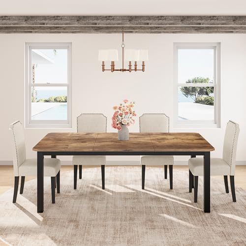 78.7 Inch Industrial Dining Table for 6-8 People, Large Dinner Kitchen Tables with Sturdy Metal Frame, Multi-Use for Dining Room Living Room Indoor Restaurant Office Desk (Only Table)