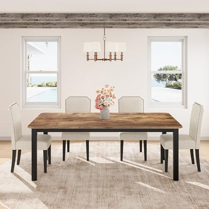 78.7 Inch Industrial Dining Table for 6-8 People, Large Dinner Kitchen Tables with Sturdy Metal Frame, Multi-Use for Dining Room Living Room Indoor Restaurant Office Desk (Only Table)