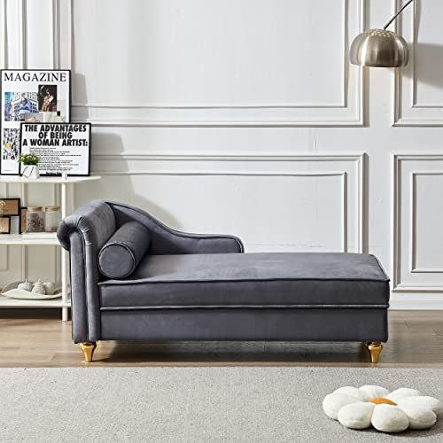 Modern Upholstery Chaise Lounge Chair with Storage Velvet (Grey), view 5