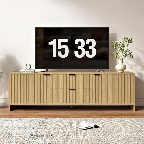 Fluted TV Stand for TVs up to 70", Modern TV Console with 2 Drawers, view 4