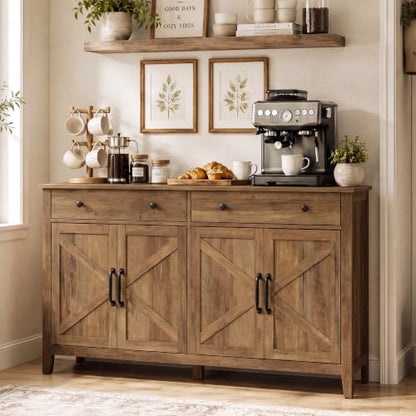 Farmhouse Buffet Cabinet, Coffee Bar with 2 Drawers, view 3