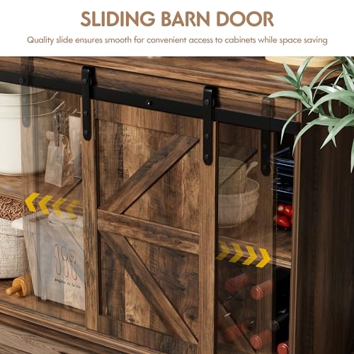 Farmhouse Sideboard Buffet Cabinet, Coffee Bar Storage with Sliding Barn Doors, view 7
