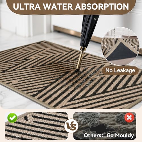 Front Door Mat Indoor Outside Entrance Non-Slip Mats Brown 17"x30", view 6