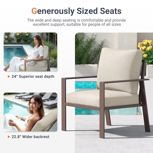 Aluminum Outdoor Patio Furniture Set 7-Seat Metal Patio Conversation Sets with Coffee Table and Water-Resistant Cushions, Modern Patio Sectional Sofa for Porch, Deck, Backyard, Poolside