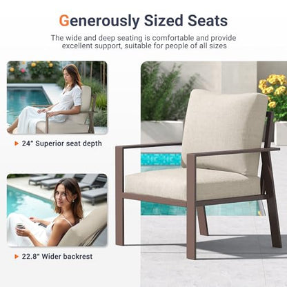 Aluminum Outdoor Patio Furniture Set 7-Seat Metal Patio Conversation Sets with Coffee Table and Water-Resistant Cushions, Modern Patio Sectional Sofa for Porch, Deck, Backyard, Poolside