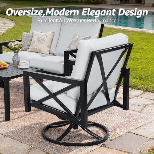 4 Pieces Patio Furniture Sets, Modern Metal Outdoor Conversation Sets with High Back Rocking Swivel Chairs,38’’ Metal Table, 5.5" Thick Cushions