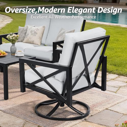 4 Pieces Patio Furniture Sets, Modern Metal Outdoor Conversation Sets with High Back Rocking Swivel Chairs,38’’ Metal Table, 5.5" Thick Cushions