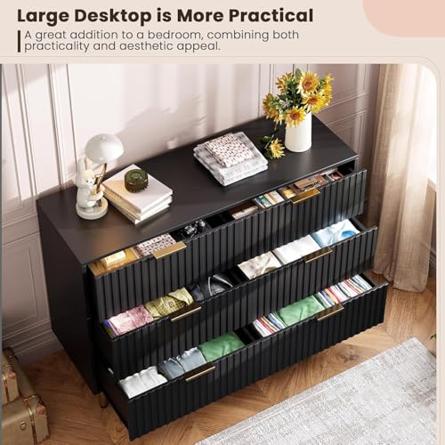 47.2" Fluted Black 6 Drawer Dresser for Bedroom with Deep Drawer, view 6