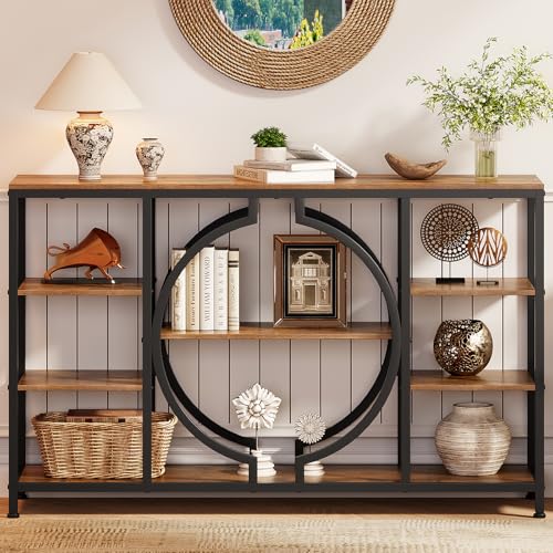 47" Industrial Console Tables for Entryway Rustic Sofa Table Behind Couch 4 Tier Wooden Shelves Entry Table with Storage for Foyer, Hallway, Front Door,Living Room (Rustic Brown, 47")