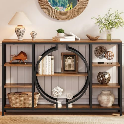 47" Industrial Console Tables for Entryway Rustic Sofa Table Behind Couch 4 Tier Wooden Shelves Entry Table with Storage for Foyer, Hallway, Front Door,Living Room (Rustic Brown, 47")