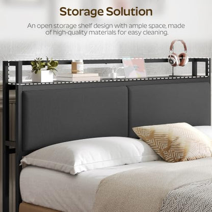 Queen Headboard Only with Storage, Upholstered Head Board with Charging Station, view 4