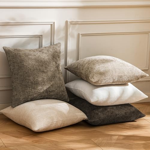 Brown Chenille Throw Pillow Covers 24x24 Inch Pack of 2 Modern Decorative Throw Pillow Cases Farmhouse Cross Covers Home Decor for Sofa Bedroom Living Room