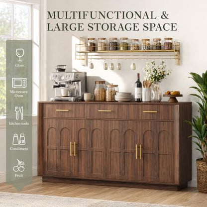 59" Sideboard Buffet Cabinet, 3 Drawers, 4 Doors, Walnut, view 5