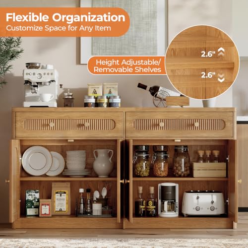 59" W Arched and Fluted Sideboard Buffet Cabinet with Storage, Oak, view 4