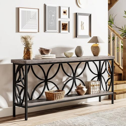 Sofa Table, 70.9 Inch Industrial Behind Couch Table with Storage Shelves, Narrow Long Console Table for Entryway, Living Room, Foyer, Hallway, Office