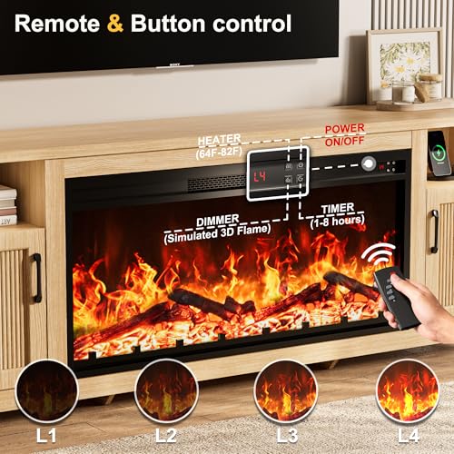 71" Fluted Fireplace TV Stand with 38" Electric Fireplace for Television, view 4