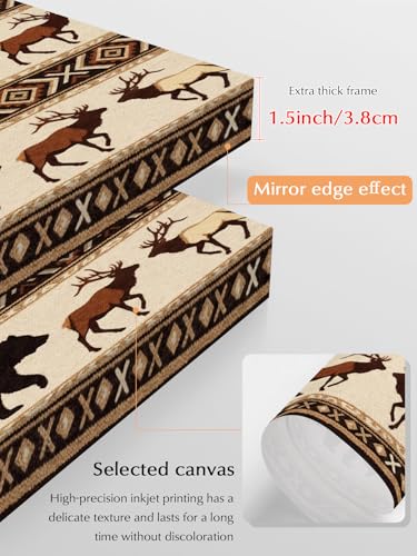 NuYeBiofx Bear Abstract Vintage Tribe Canvas Wall Art Prints,40"x28" Framed Picture Artwork Abstract Brown Geometric Printed Canvas Oil Painting for Living Room Bedroom Office,Ready to Hang