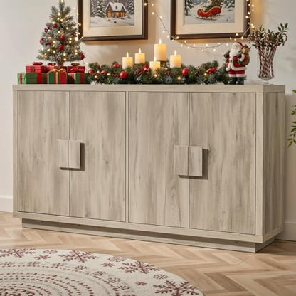 63" Sideboard Buffet Cabinet, Wooden Kitchen Coffee Bar, Light Grey, view 2