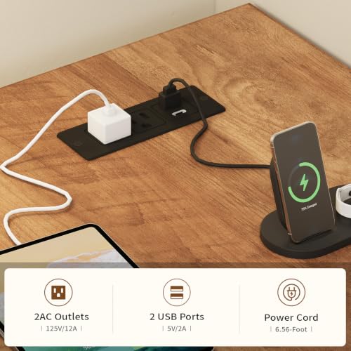 Farmhouse L Shaped Computer Desk with Drawers, Power Outlet for Home Office, view 5