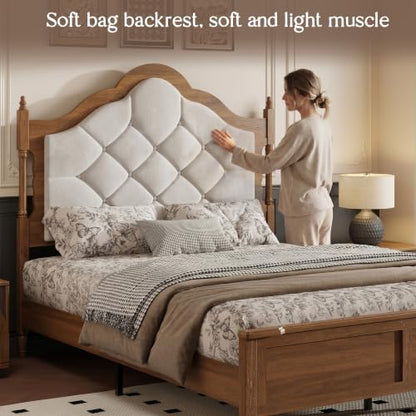 Queen Size Platform Bed Frame with Upholstered Headboard, view 4