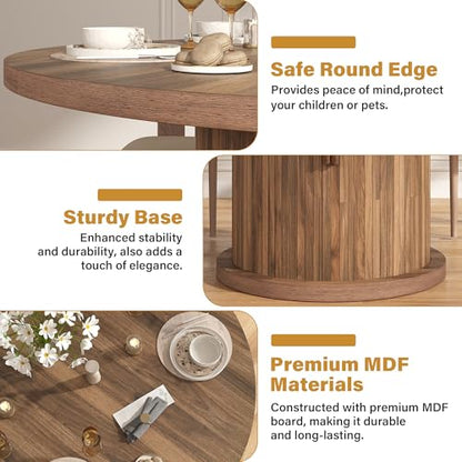 47.24" Round Dining Table for 4, Farmhouse Fluted Kitchen Tables Dining Room Circle Dinner Table, Modern Wood Kitchen & Dining Room Tables