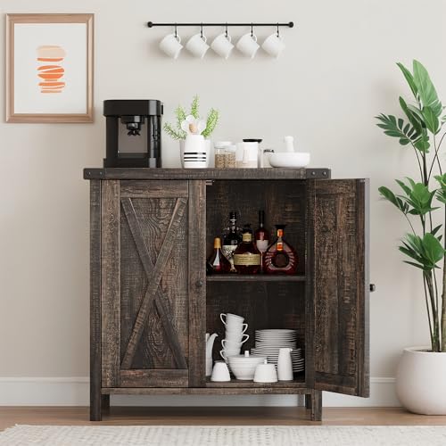 GAOMON Farmhouse Sideboard Buffet Cabinet with Storage, Rustic Wood Credenza with 2 Barn Doors and Adjustable Shelf, Grey Wash Console Cabinet for Kitchen, Dining Room, Living Room or Entryway