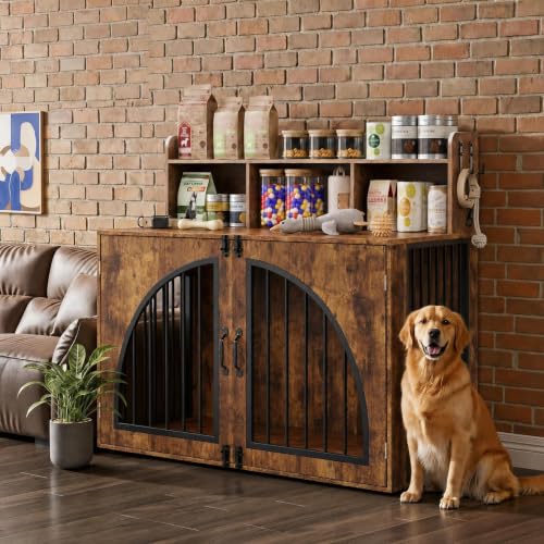 Dog Crate Furniture with Storage for Small/Medium Dogs,Brown, view 4