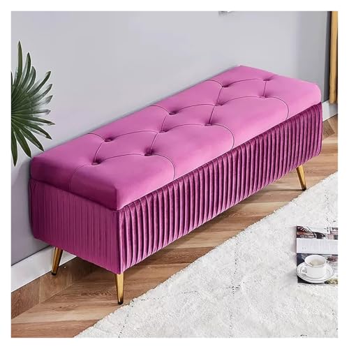 Velvet Storage Bench with Gold Metal Legs Stylish Bedroom Ottoman Bench for Living Room Entryway Hallway Foot Rest Furniture Purple 100x40x45cm