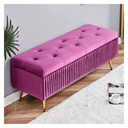 Velvet Storage Bench with Gold Metal Legs Stylish Bedroom Ottoman Bench for Living Room Entryway Hallway Foot Rest Furniture Purple 100x40x45cm