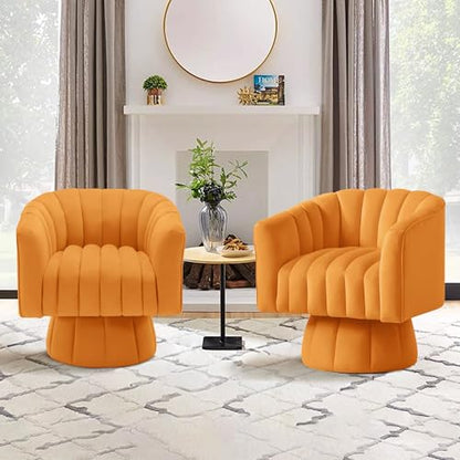 YSICK Swivel Accent Chair,360°Swivel Barrel Chairs, Mid-Century Chair with Wide Upholstered, Modern Velvet Fabric, Round Armchair for Living Room, Lounge, Bedroom, Orange