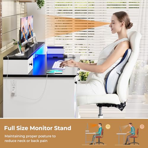 59.1" Executive Desk with File Drawer, Charging Station, White, view 6