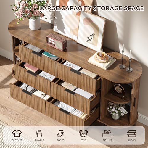 Fluted 6 Drawer Dresser for Bedroom, view 7