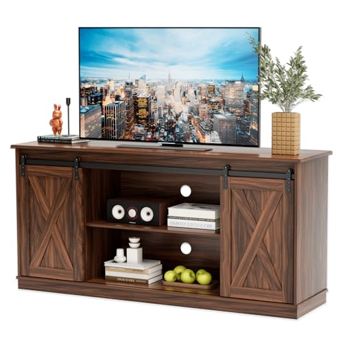 Farmhouse TV Stand for 65" TV, Media Console, Sliding Barn Doors, view 2