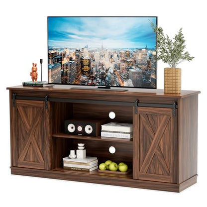 Farmhouse TV Stand for 65" TV, Media Console, Sliding Barn Doors, view 2