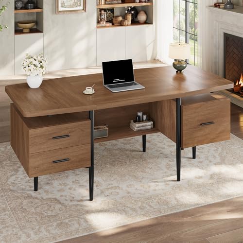 70.9" W x 27.6" D Office Desk with 3 Drawers, Modern Computer Desk with Storage, view 2