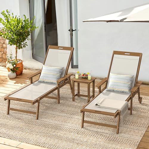 Lounge Chair Outdoor Set of 2,HDPS & HDPE Wicker Adjustable Chaise, view 3