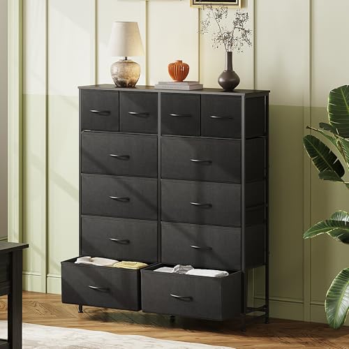 12 Drawer Tall Black Fabric Dresser Bedroom Storage Chest, view 3