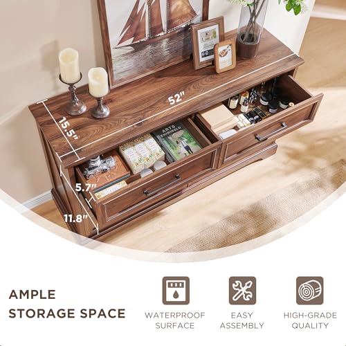 52" Wide Farmhouse 6 Drawer Dresser for Bedroom, Brown, view 6