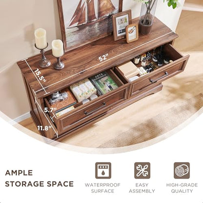 52" Wide Farmhouse 6 Drawer Dresser for Bedroom, Brown, view 6