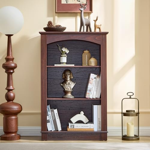 Small Bookshelf, 3 Tier Bookcase and Kids Bookshelf, Cherry Storage Cabinet with Wooden Cube Storage Organizer, Modern Book Shelf for Bedroom Furniture, Living Room, Office, Toy Organizer Cabinet