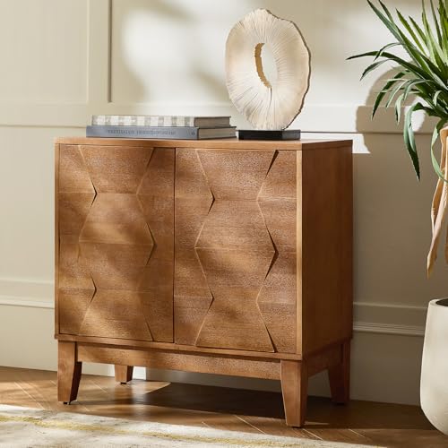 Mid Century Modern Buffet Cabinet with Solid Wood Legs, Adjustable Shelf Accent Cabinet, Storage Unit for Kitchen, Living Room, Dining, Hallway, 3D Geometric(Seadrift)