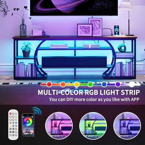 TV Stand for 65/70 Inch TV, LED TV Stands for Living Room w/Power Outlets, Entertainment Center with Storage, Wood Television Stand, TV Console Table, Rustic Brown
