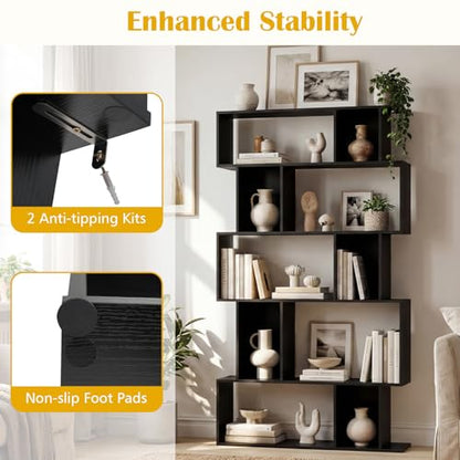 5-Tier Geometric Bookshelf w/Anti-tip Kit & 5 Closed-Back Cubbies, view 6